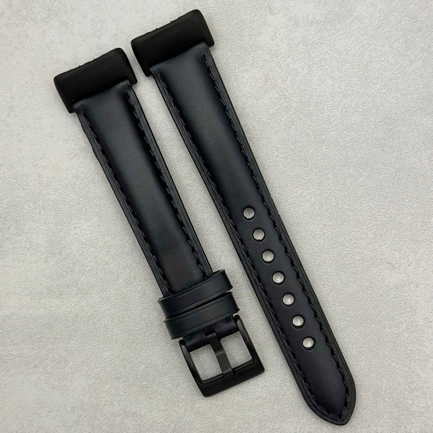 The Athens: Jet Black Full Grain Leather Fitbit Charge Watch Strap