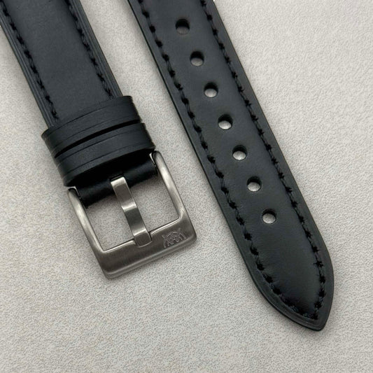 The Athens: Jet Black Full Grain Leather Open Ended Watch Strap