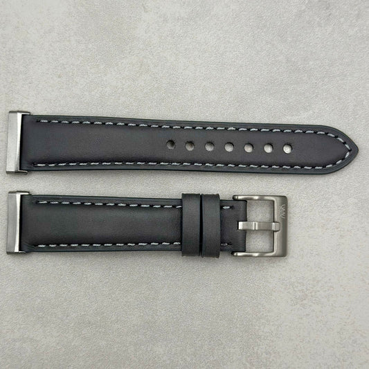 The Athens: Slate Grey Full Grain Leather Fitbit Versa/Sense Watch Strap