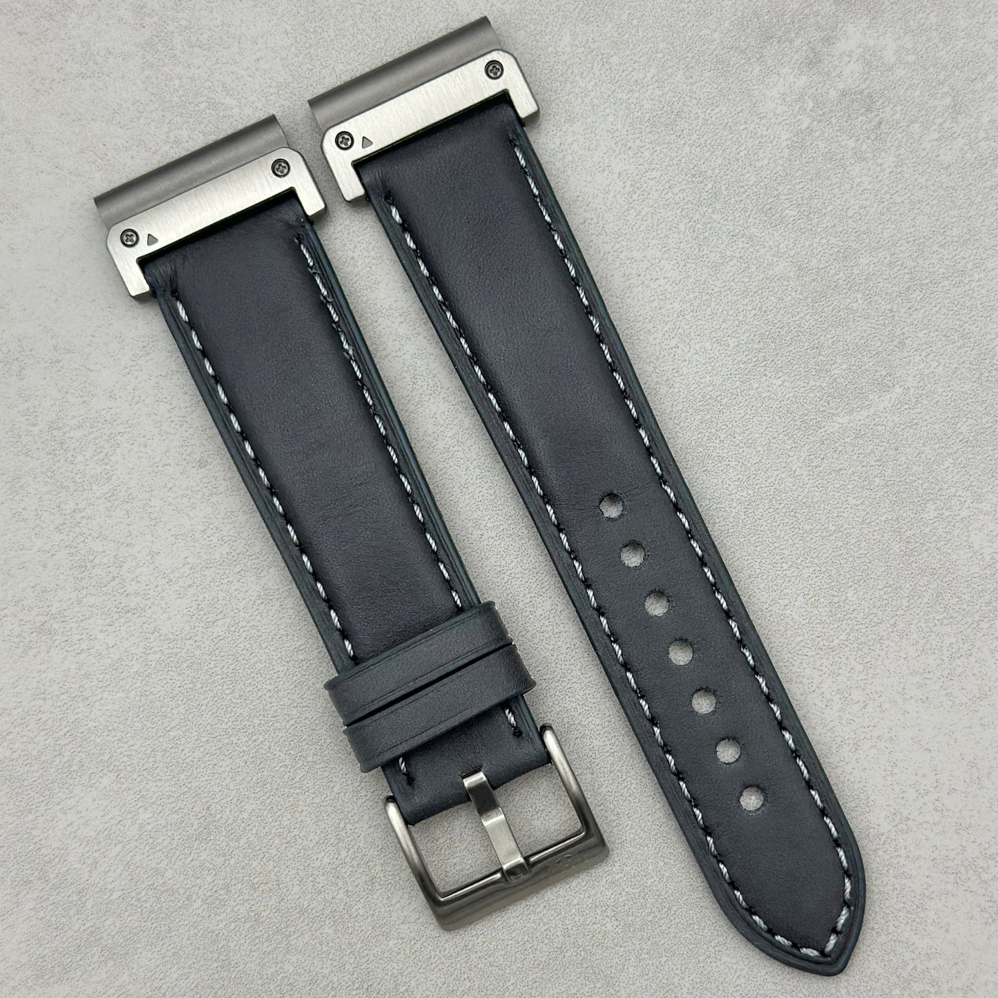 The Athens: Slate Grey Full Grain Leather Garmin QuickFit Watch Strap