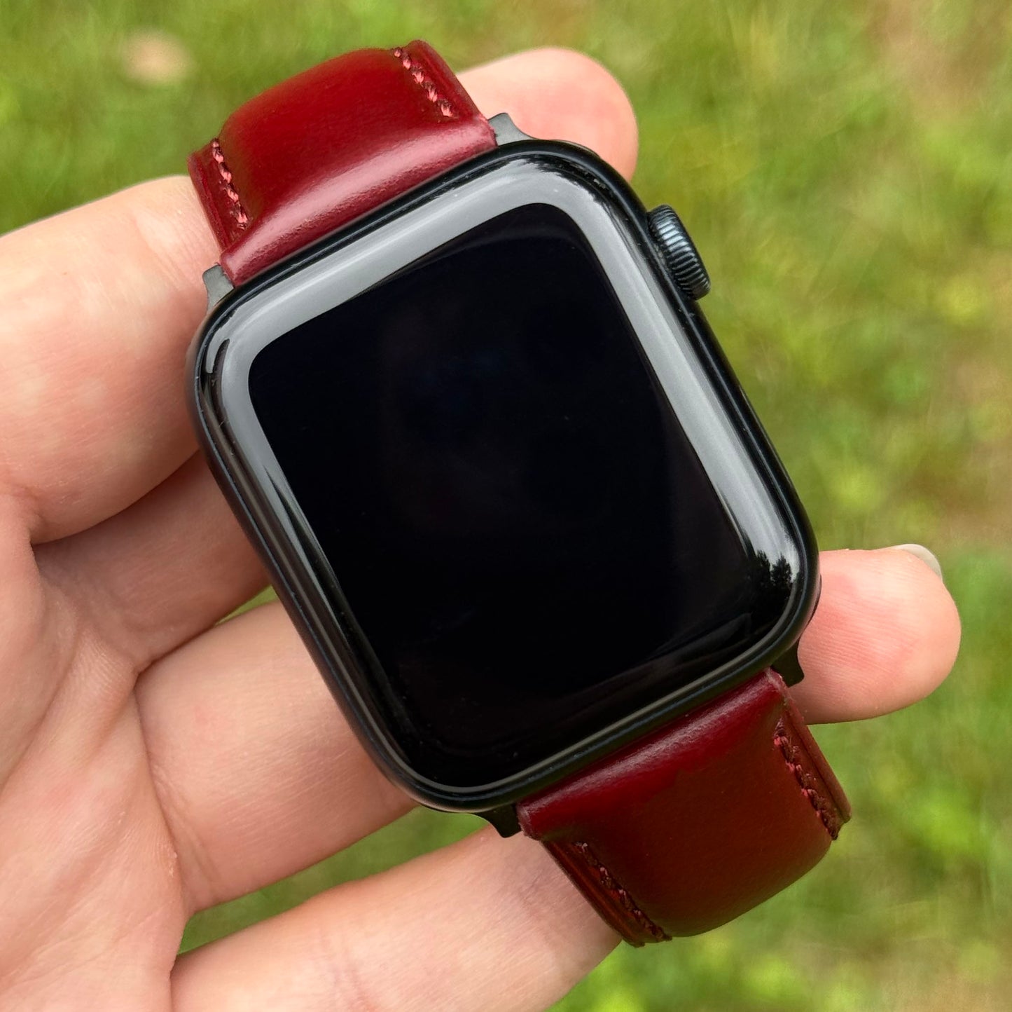The Athens: Wine Red Full Grain Leather Apple Watch Strap