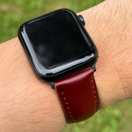 The Athens: Wine Red Full Grain Leather Apple Watch Strap