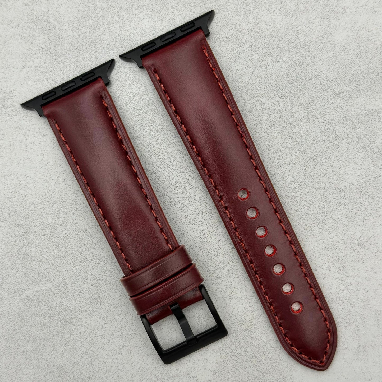 The Athens: Wine Red Full Grain Leather Apple Watch Strap