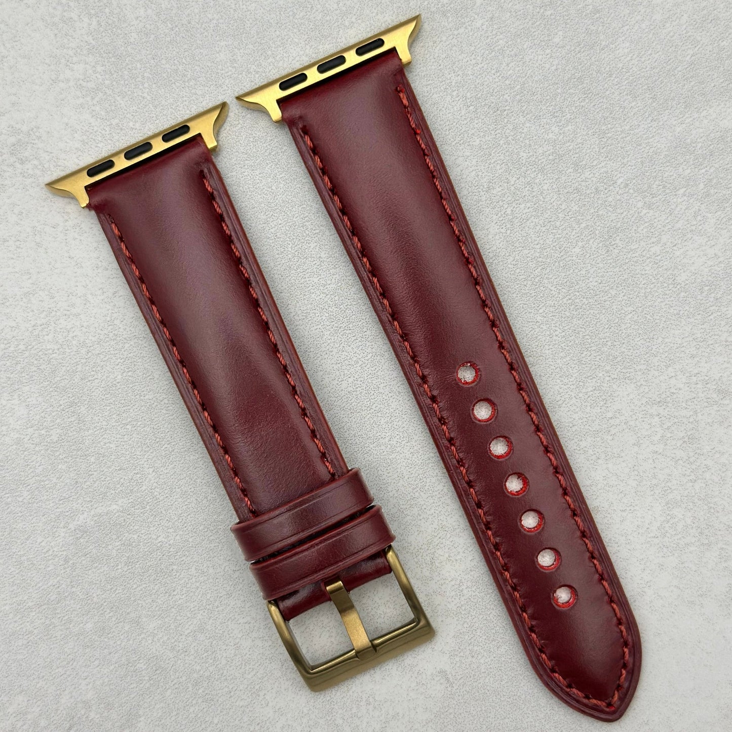 The Athens: Wine Red Full Grain Leather Apple Watch Strap