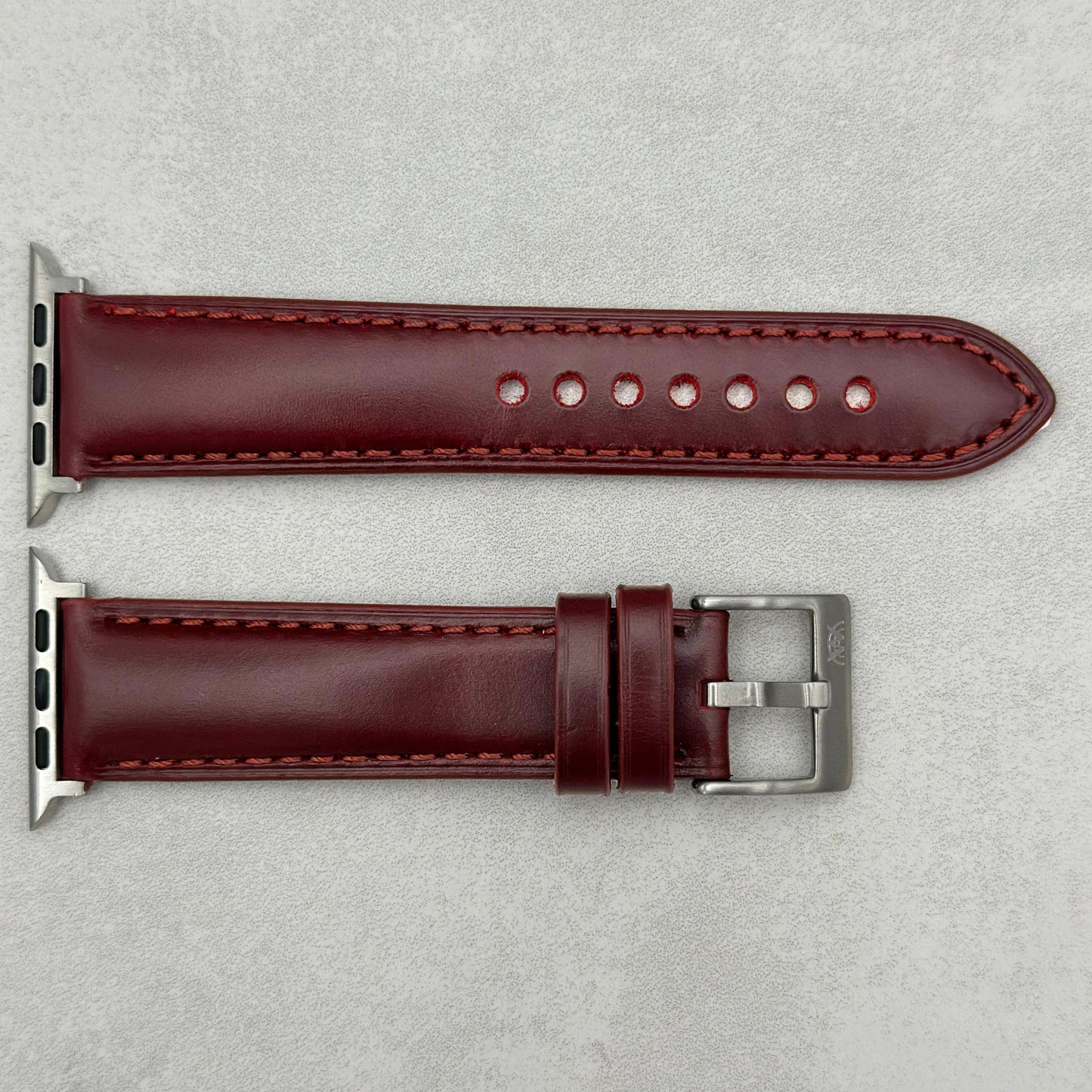 The Athens: Wine Red Full Grain Leather Apple Watch Strap