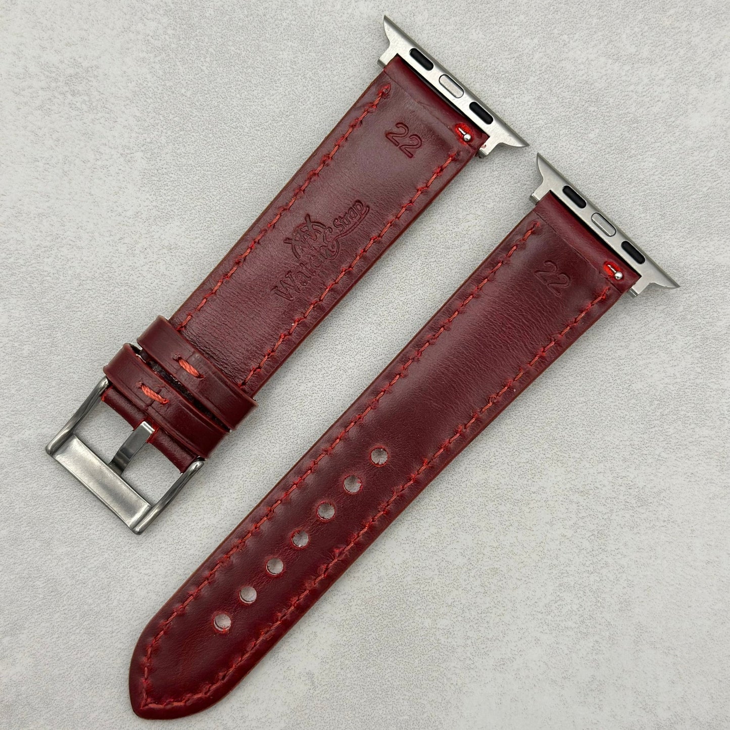 The Athens: Wine Red Full Grain Leather Apple Watch Strap