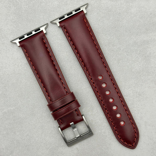 The Athens: Wine Red Full Grain Leather Apple Watch Strap