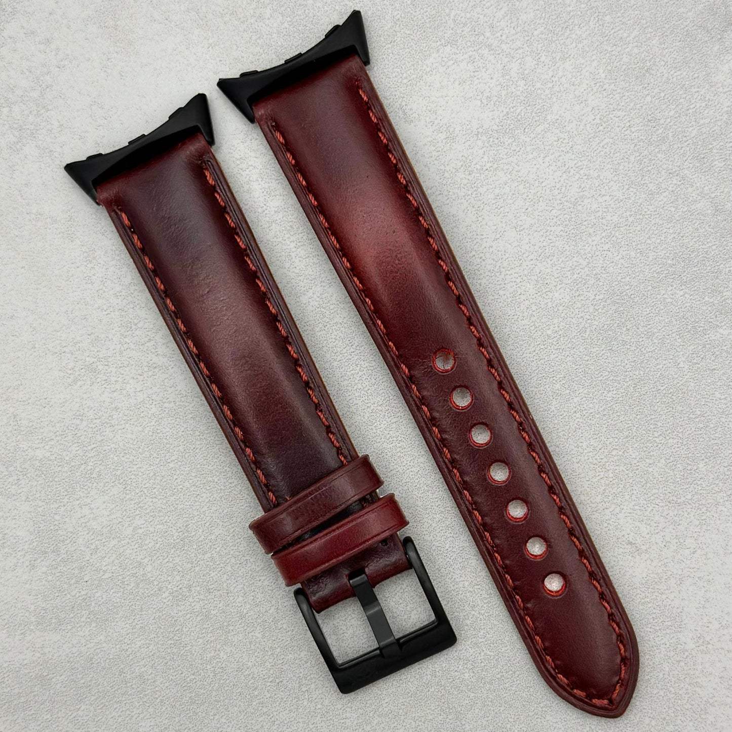 Wine red full grain leather Google Pixel Watch strap. Google Pixel Watch, Pixel Watch 2. Black hardware. Watch And Strap