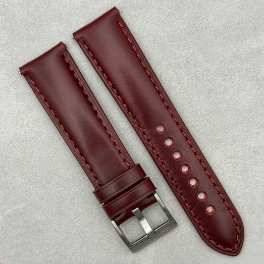 The Athens: Wine Red Full Grain Leather Watch Strap