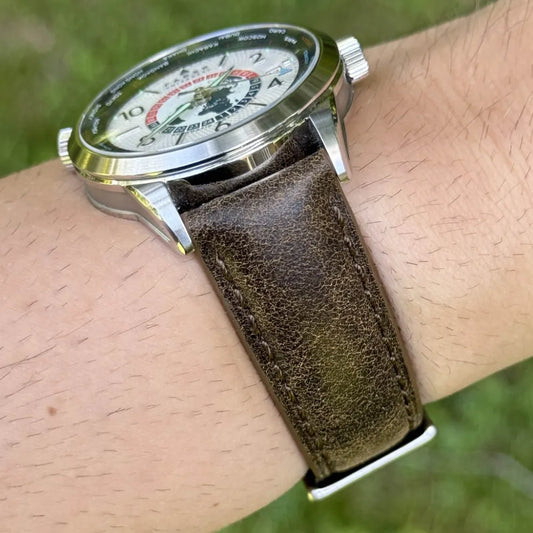 Sand tan full grain leather watch strap. 18mm, 19mm, 20mm, 21mm, 22mm, 24mm. Quick release spring bars. Watch And Strap