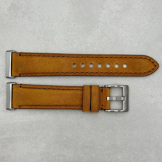 The Austin: Tan Brown Full Grain Leather Fitbit Versa/Sense Strap