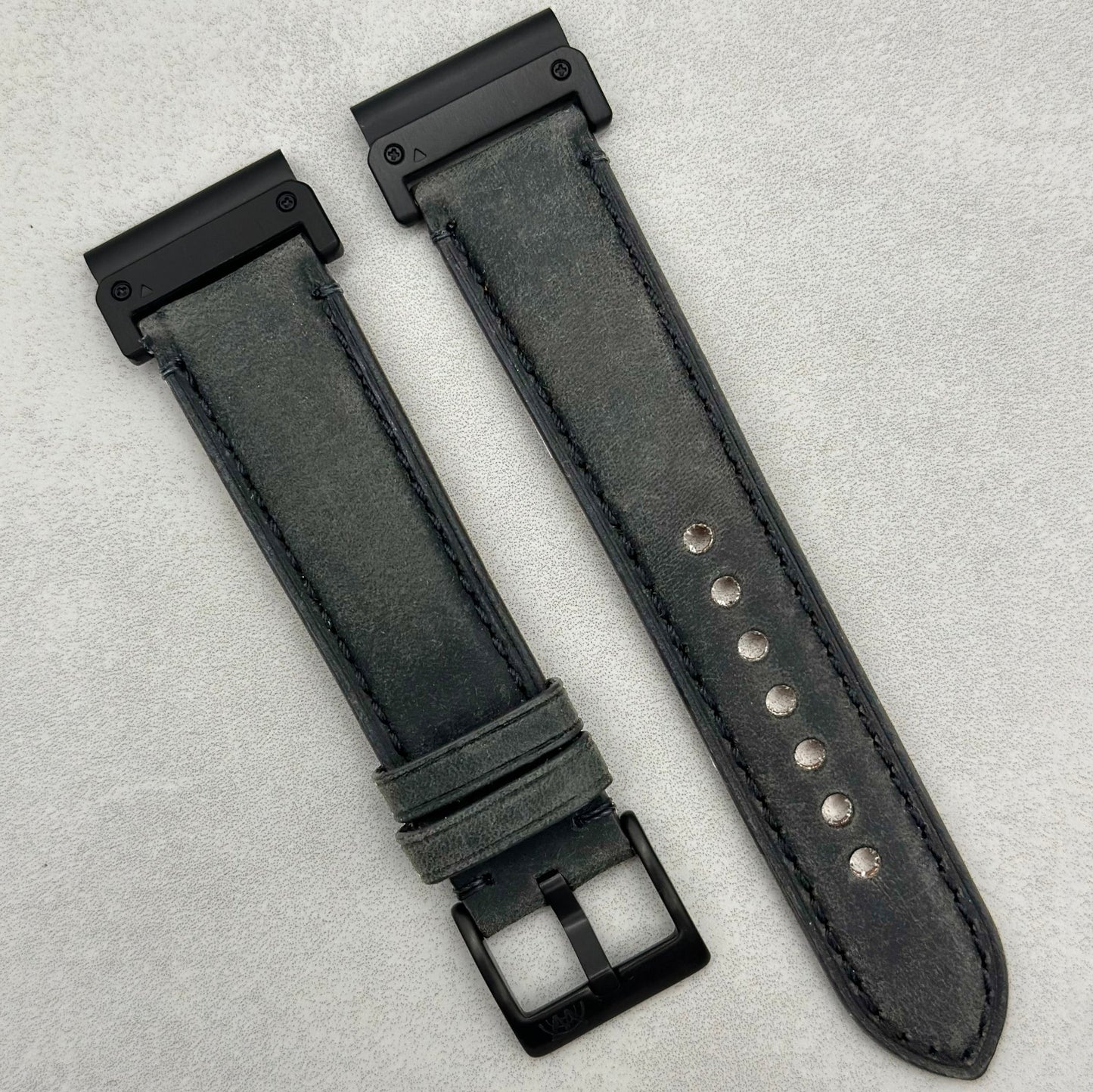 The Austin: Charcoal Grey Full Grain Leather Garmin QuickFit Watch Strap