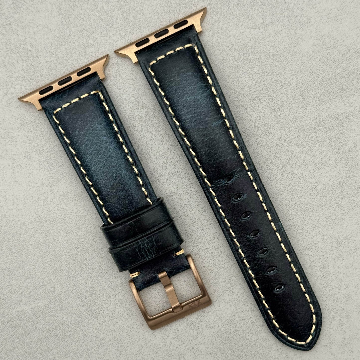 Berlin blue full grain leather Apple Watch strap. Apple Watch series 3, 4, 5, 6, 7, 8, 9, 10, 11, SE, Ultra and Ultra 2.