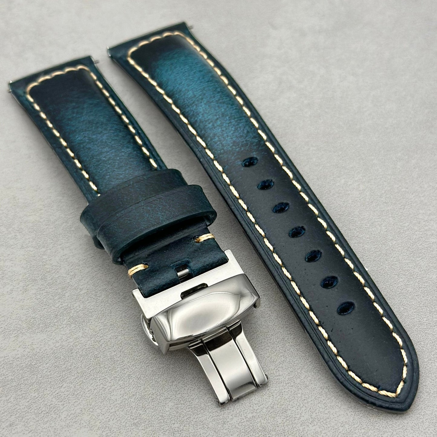 The Berlin: Cracked Blue Padded Leather Watch Strap