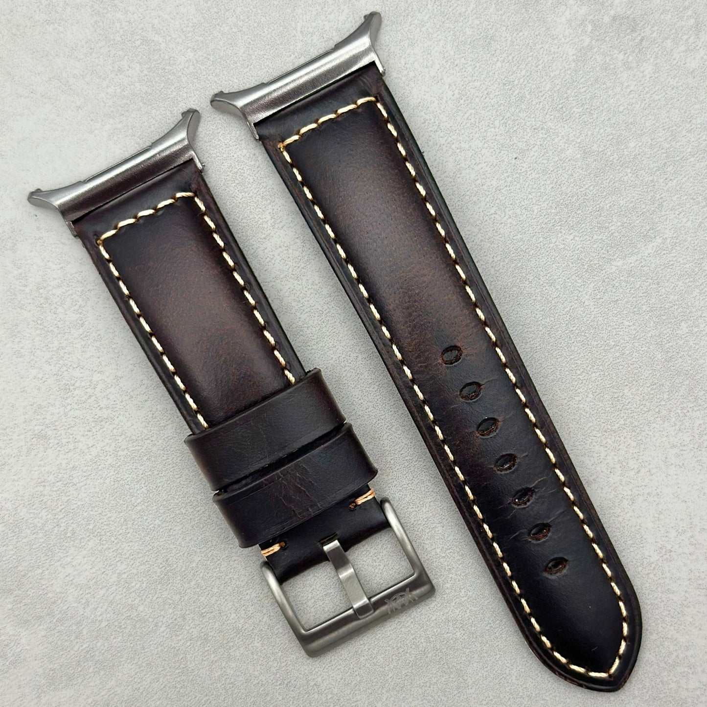 The Berlin: Cracked Brown Padded Leather Samsung Galaxy Watch Ultra Strap