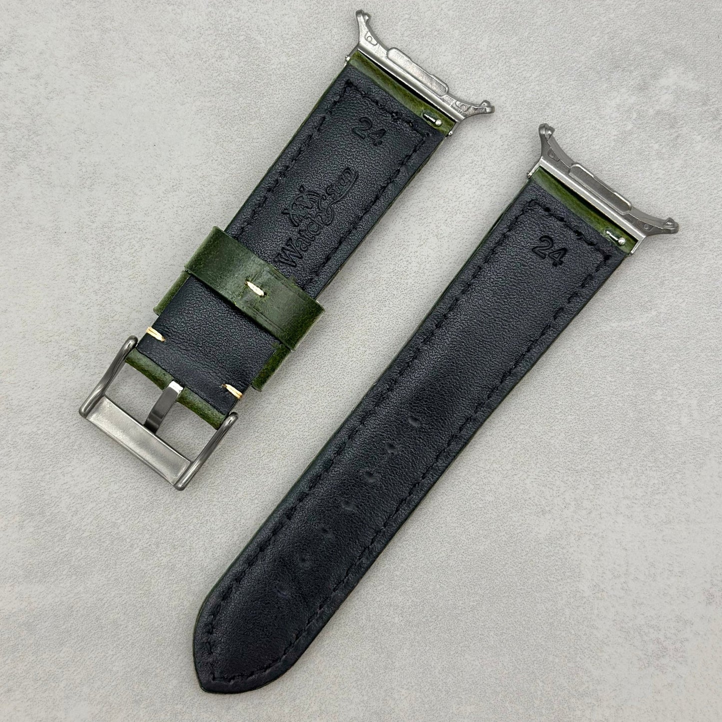 The Berlin: Cracked Green Padded Leather Samsung Galaxy Watch Ultra Strap