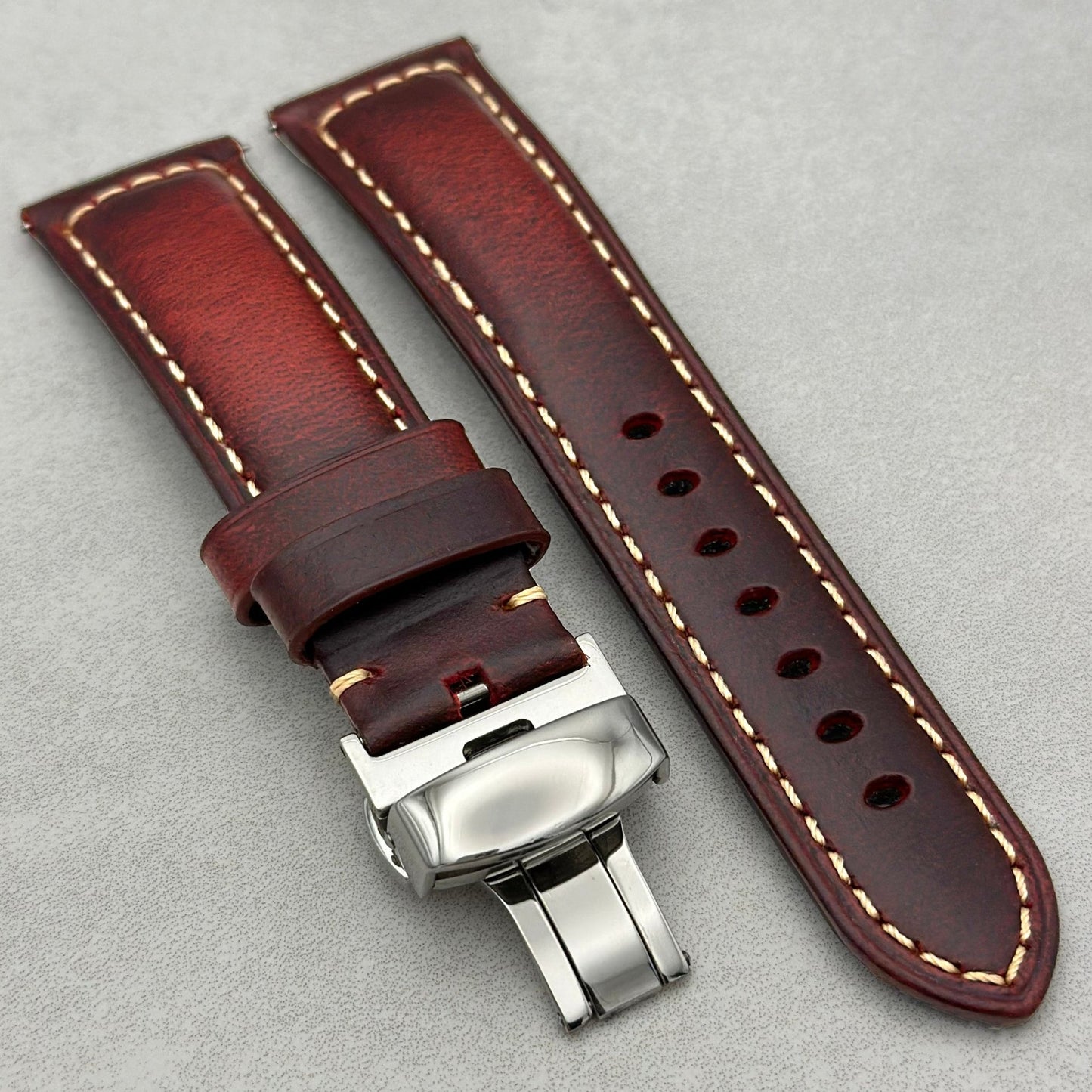 The Berlin: Cracked Burgundy Padded Leather Watch Strap