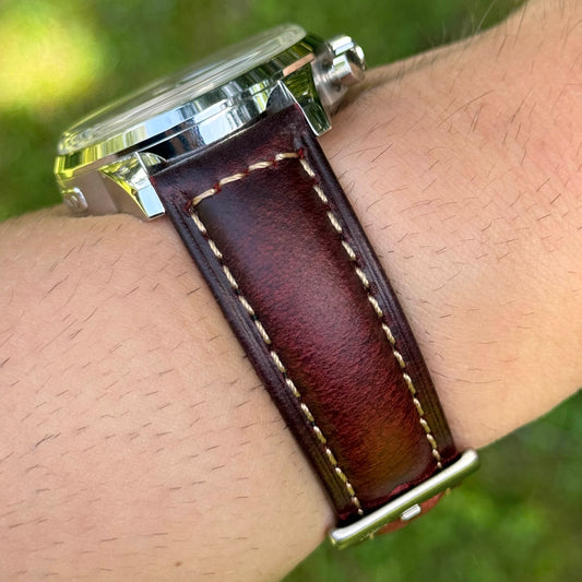 The Berlin: Cracked Burgundy Padded Leather Watch Strap