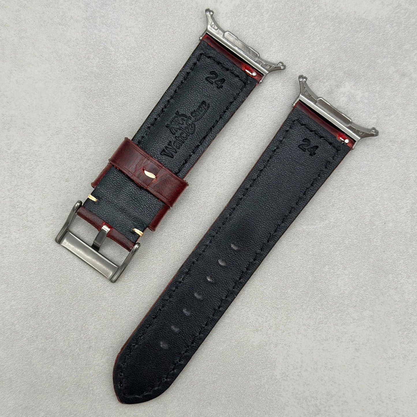 The Berlin: Cracked Burgundy Padded Leather Samsung Galaxy Watch Ultra Strap