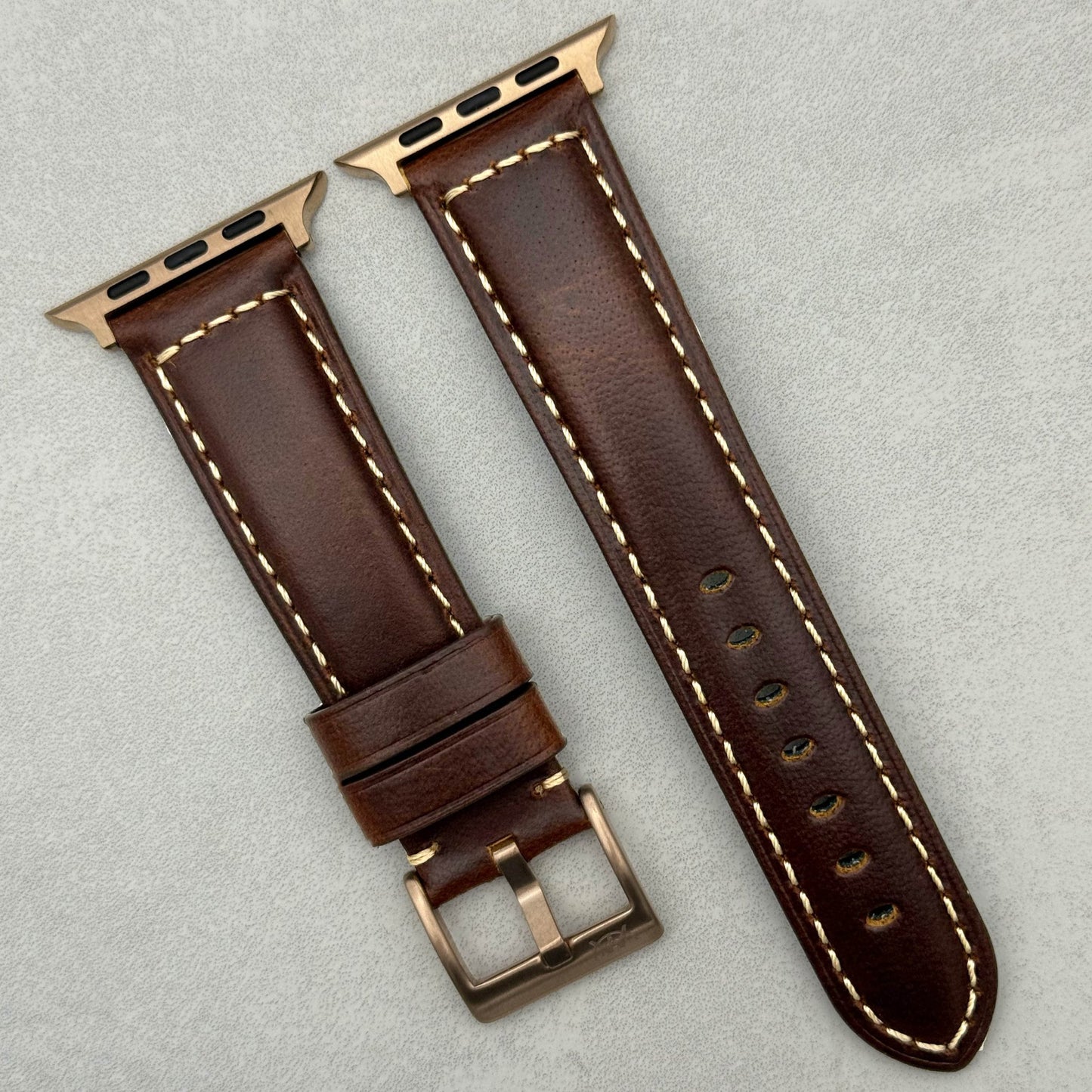 Berlin brown full grain leather Apple Watch strap. Apple Watch Series 3, 4, 5, 6, 7, 8, 9, 10, 11, SE and Ultra.