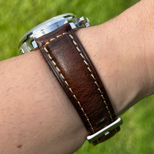 The Berlin: Cracked Vintage Tobacco Brown Padded Leather Watch Strap
