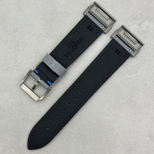 The Bermuda: Grey Sail Cloth Garmin QuickFit Watch Strap With Blue Stitching