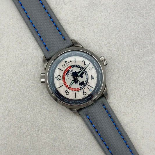 The Bermuda: Grey Sail Cloth Watch Strap With Contrast Blue Stitching