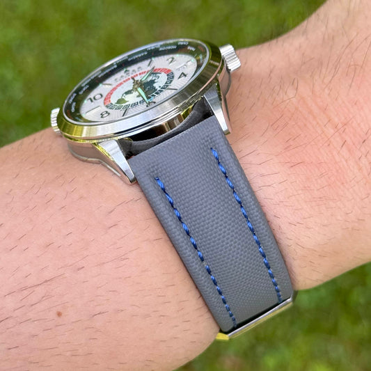 The Bermuda: Grey Sail Cloth Watch Strap With Contrast Blue Stitching