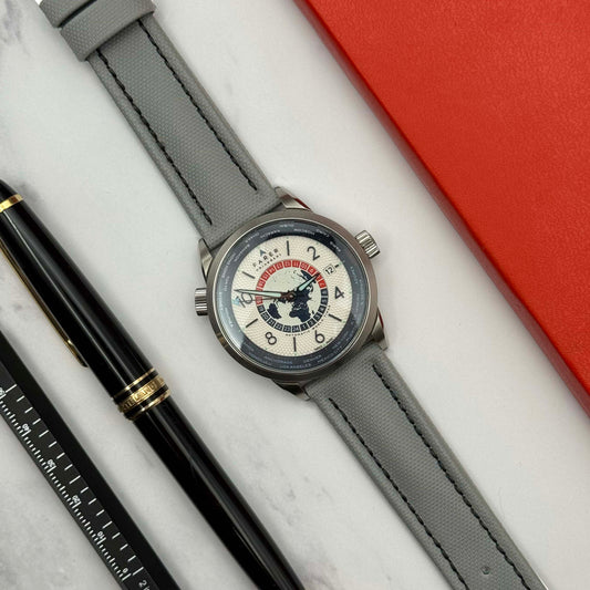 The Bermuda: Grey Sail Cloth Watch Strap With Contrast Black Stitching