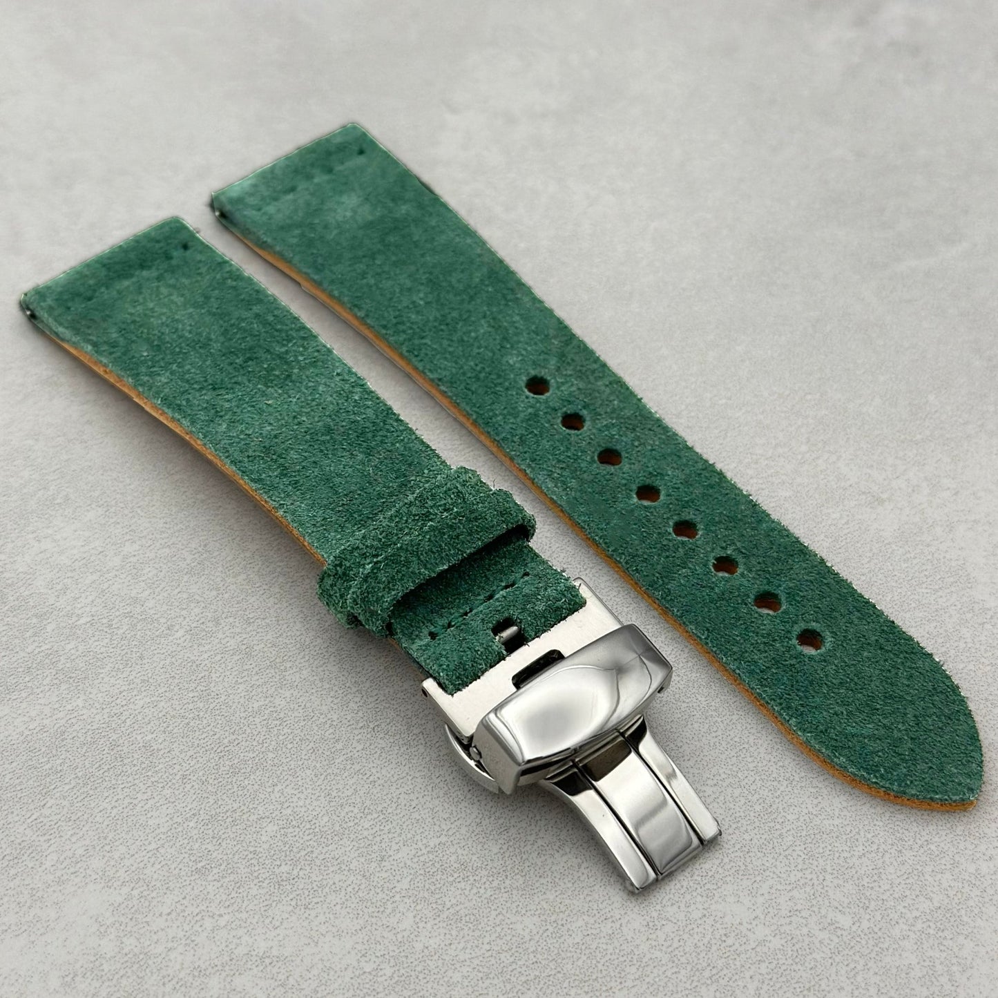 The Capri: Hunter Green Suede Fitbit Versa/Sense Watch Strap
