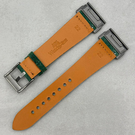The Capri: Hunter Green Suede Garmin QuickFit Watch Strap