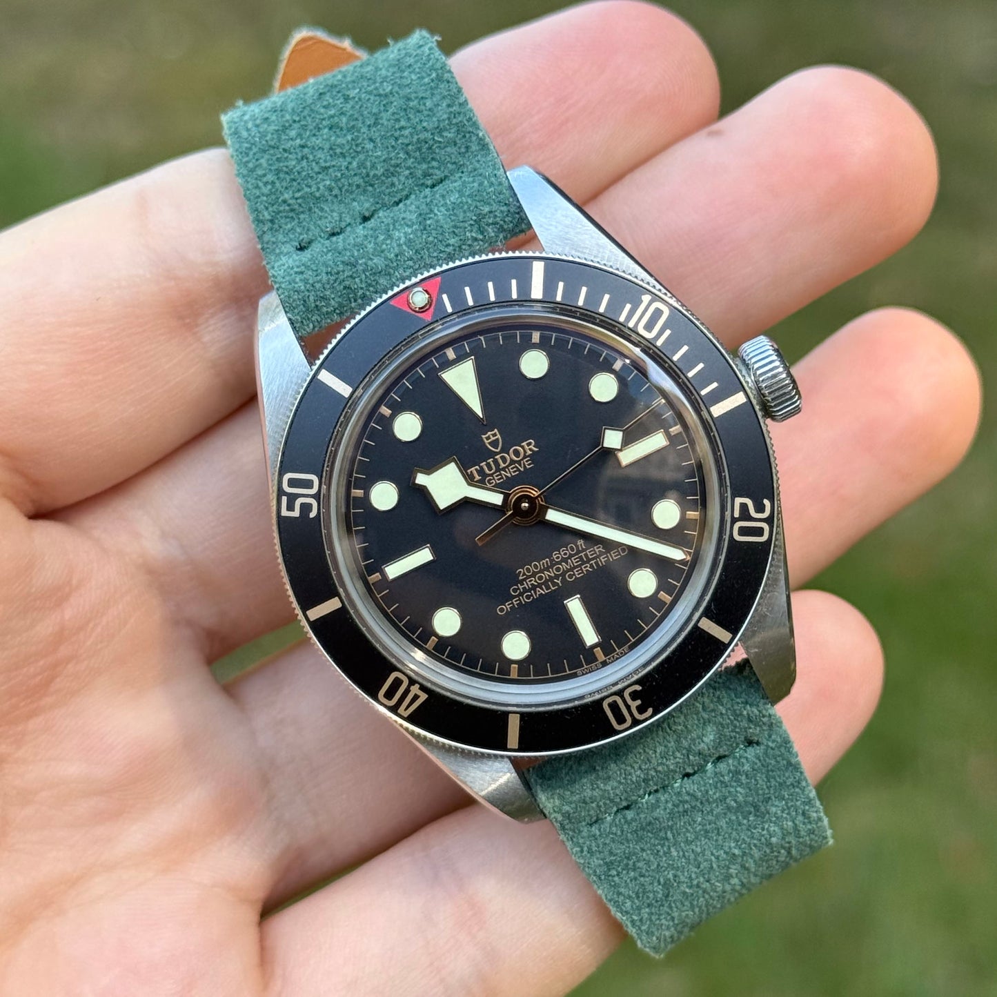 The Capri: Hunter Green Suede Watch Strap