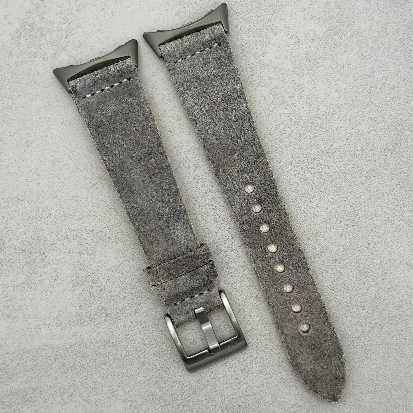 The Capri: Light Grey Suede Google Pixel Watch Strap