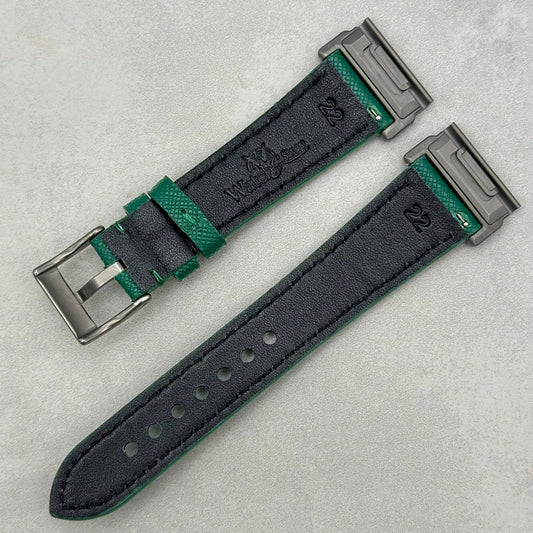 Rear of the Florence green saffiano leather Garmin Quickfit watch strap.