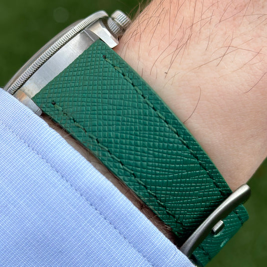The Florence: Emerald Green Saffiano Leather Watch Strap