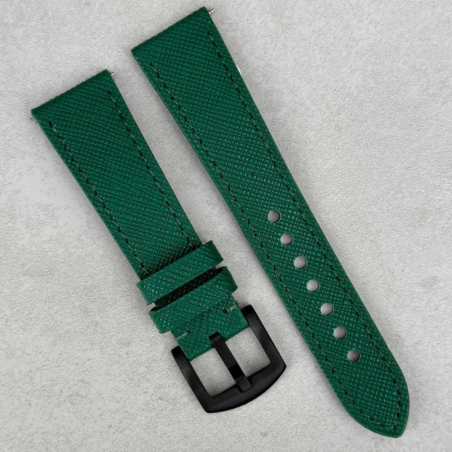 The Florence: Emerald Green Saffiano Leather Watch Strap