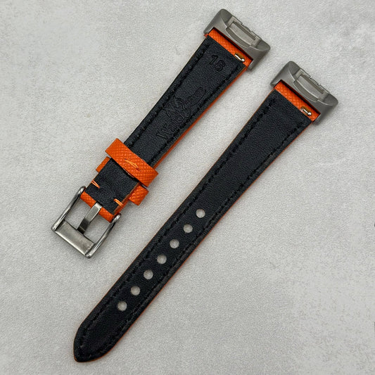 The Florence: Deep Saffron Orange Saffiano Leather Fitbit Charge Watch Strap