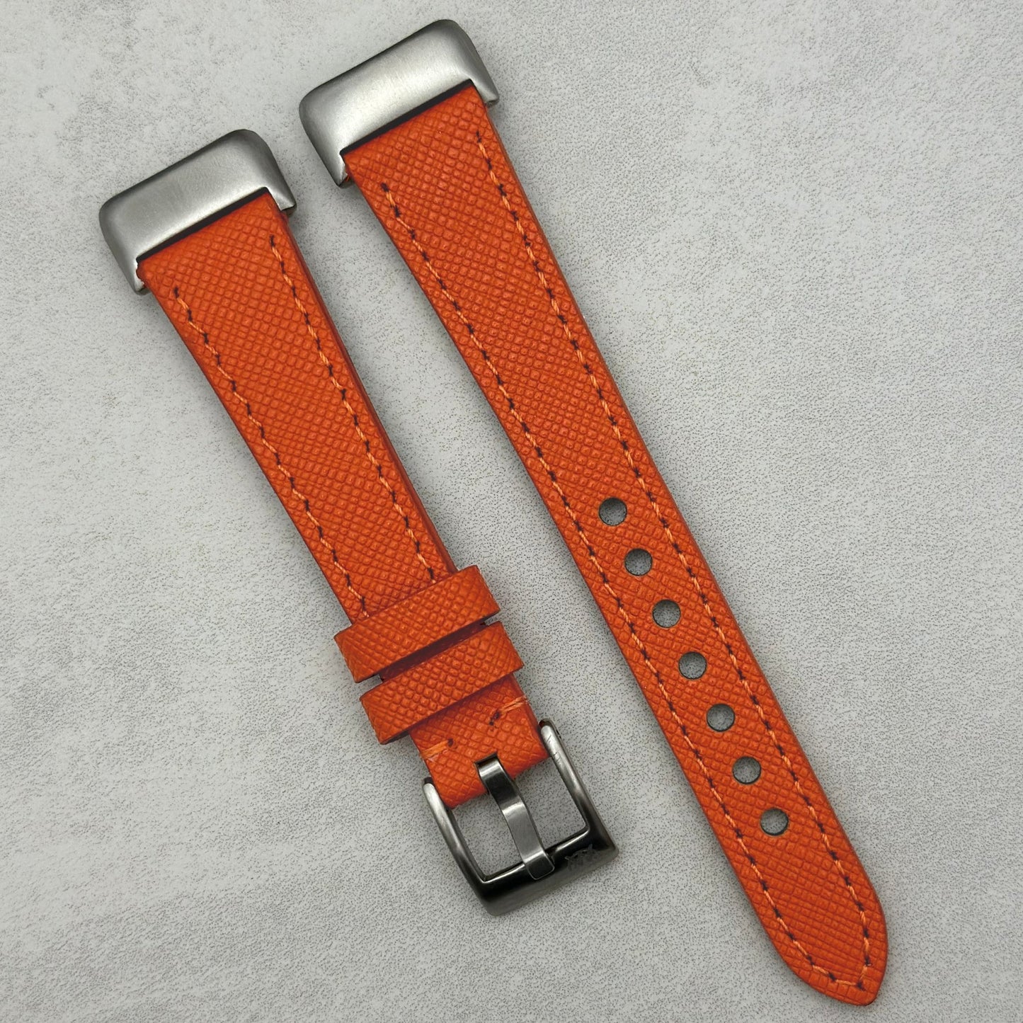 The Florence: Deep Saffron Orange Saffiano Leather Fitbit Charge Watch Strap