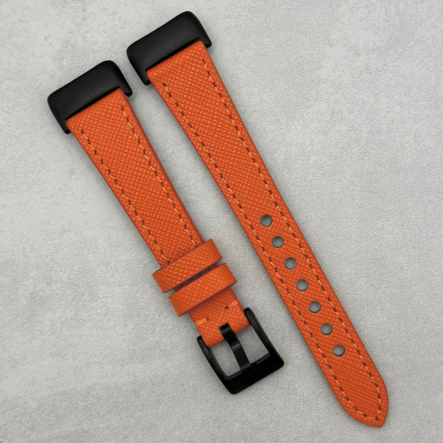 The Florence: Deep Saffron Orange Saffiano Leather Fitbit Charge Watch Strap