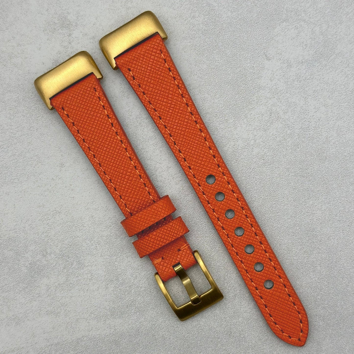 The Florence: Deep Saffron Orange Saffiano Leather Fitbit Charge Watch Strap