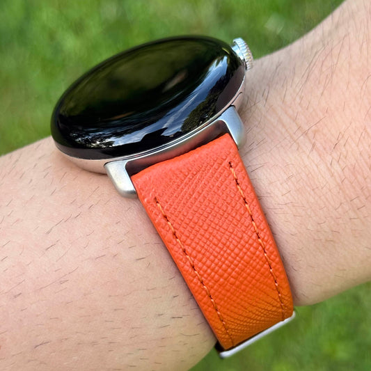 Florence orange saffiano leather Google Pixel Watch strap. Google Pixel Watch 2, 3, 4. Watch And Strap
