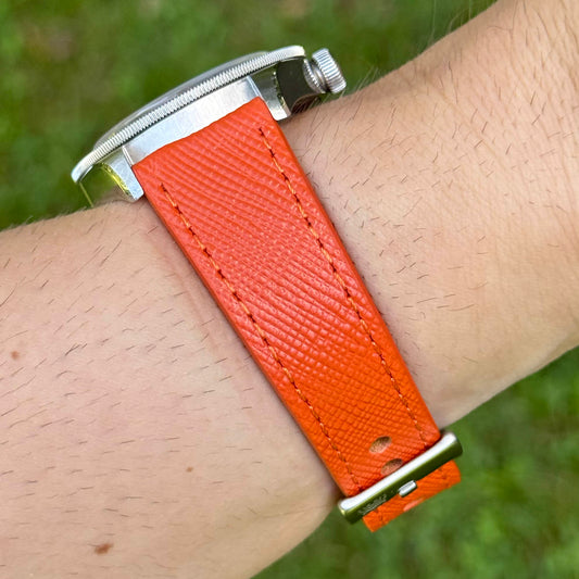 The Florence: Deep Saffron Orange Saffiano Leather Watch Strap