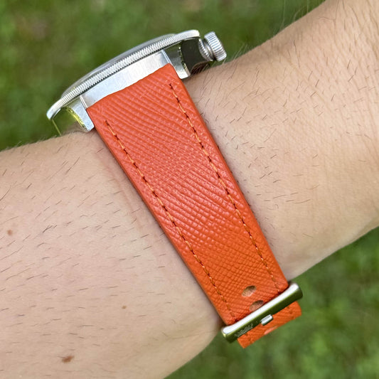 The Florence: Deep Saffron Orange Saffiano Leather Watch Strap