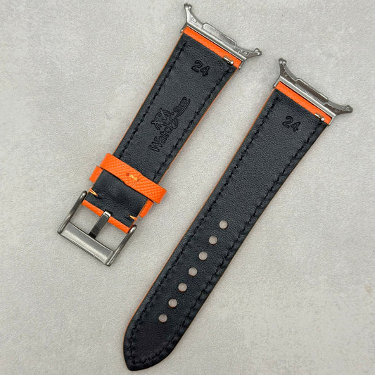 The Florence: Deep Saffron Orange Saffiano Leather Samsung Galaxy Watch Ultra Strap