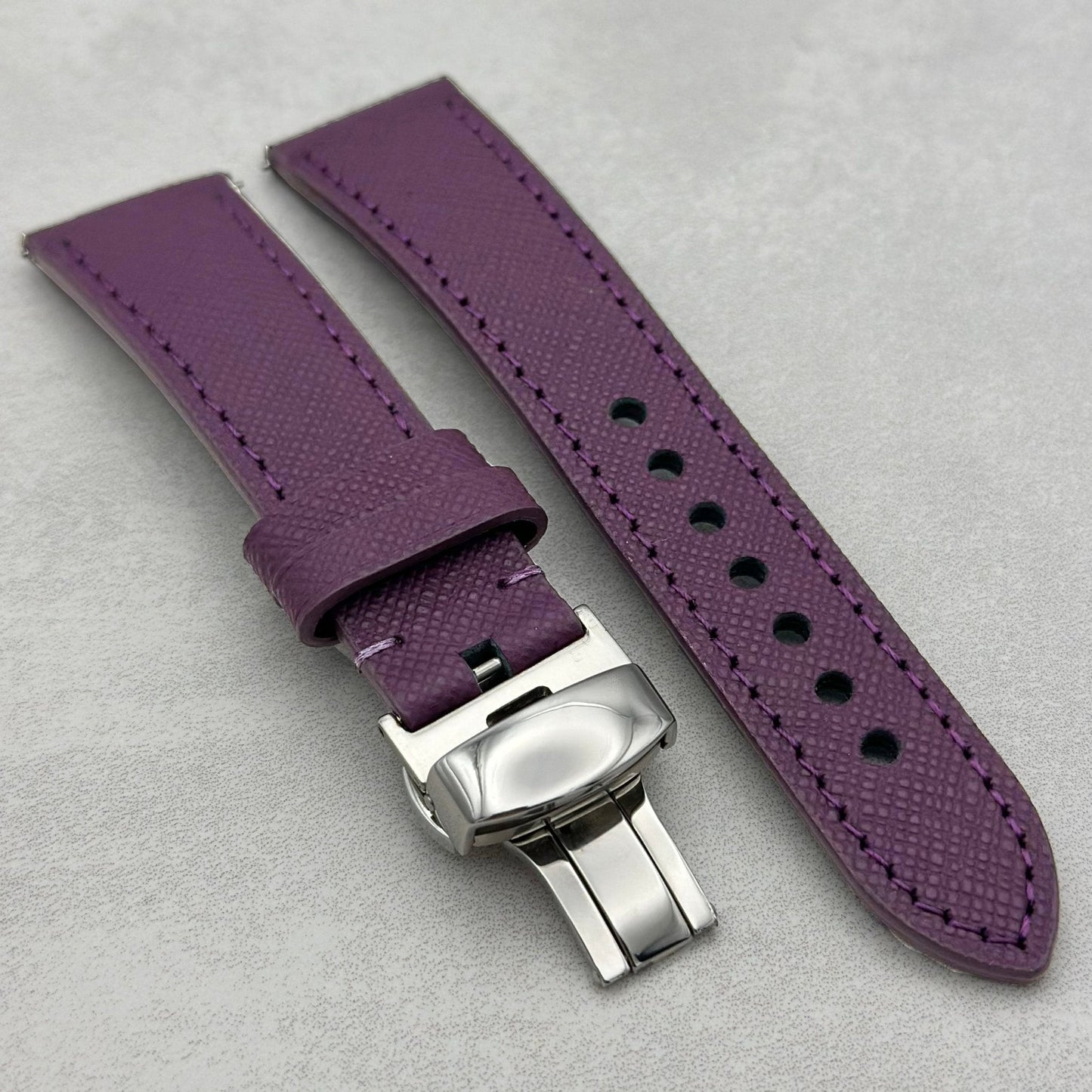 The Florence: Royal Purple Saffiano Leather Watch Strap