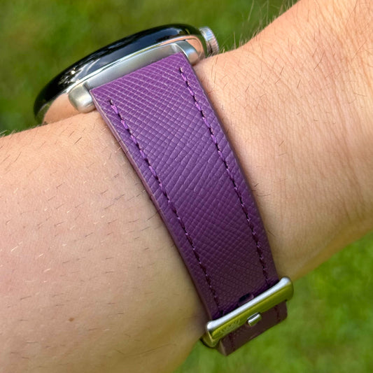 Florence Purple saffiano leather Google Pixel Watch strap. Google Pixel Watch 2, 3, 4. Watch And Strap