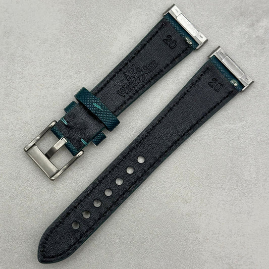 The Florence: Dark Teal Blue Saffiano Leather Fitbit Sense/Versa Watch Strap