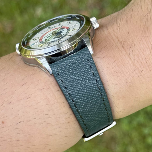 The Florence: Dark Teal Blue Saffiano Leather Watch Strap