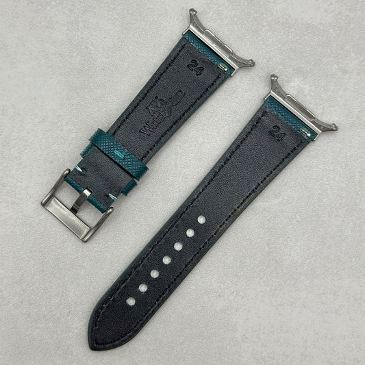 The Florence: Dark Teal Blue Saffiano Leather Samsung Galaxy Watch Ultra Strap