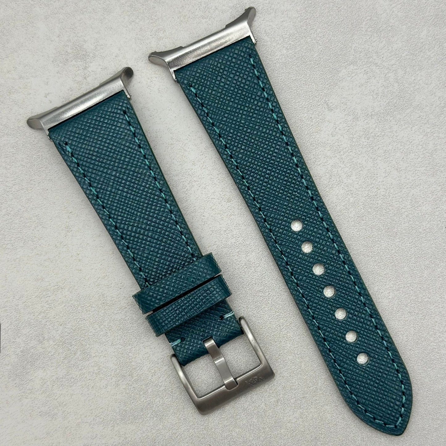 The Florence: Dark Teal Blue Saffiano Leather Samsung Galaxy Watch Ultra Strap